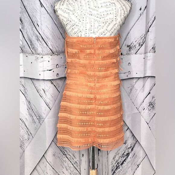 ANTHROPOLOGIE Let Me Be Fringed Tube Boho Mini Dress Orange Size M - Picture 3 of 8